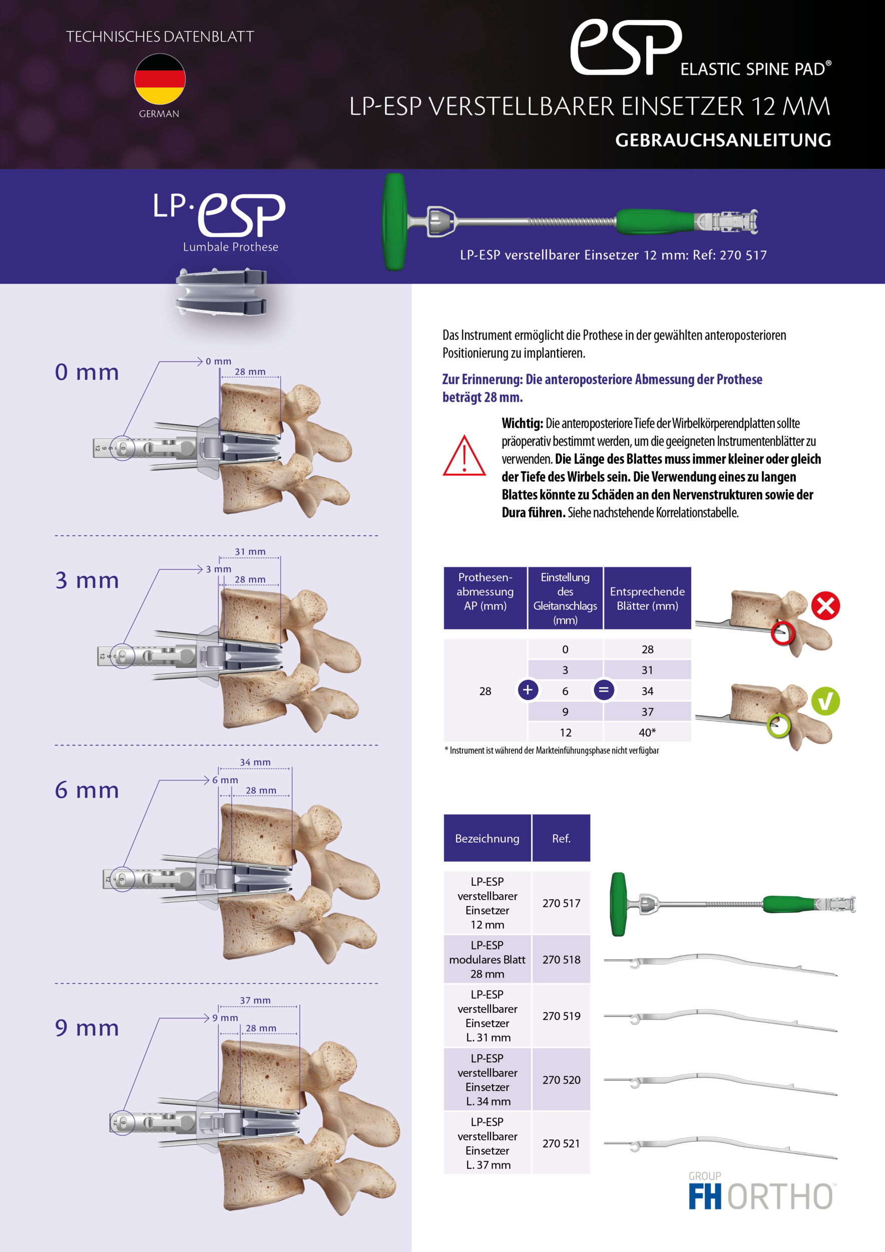 Via4Spine - ESP - Technisches Datenblatt Verstellbarer Einsetzer REF 270517